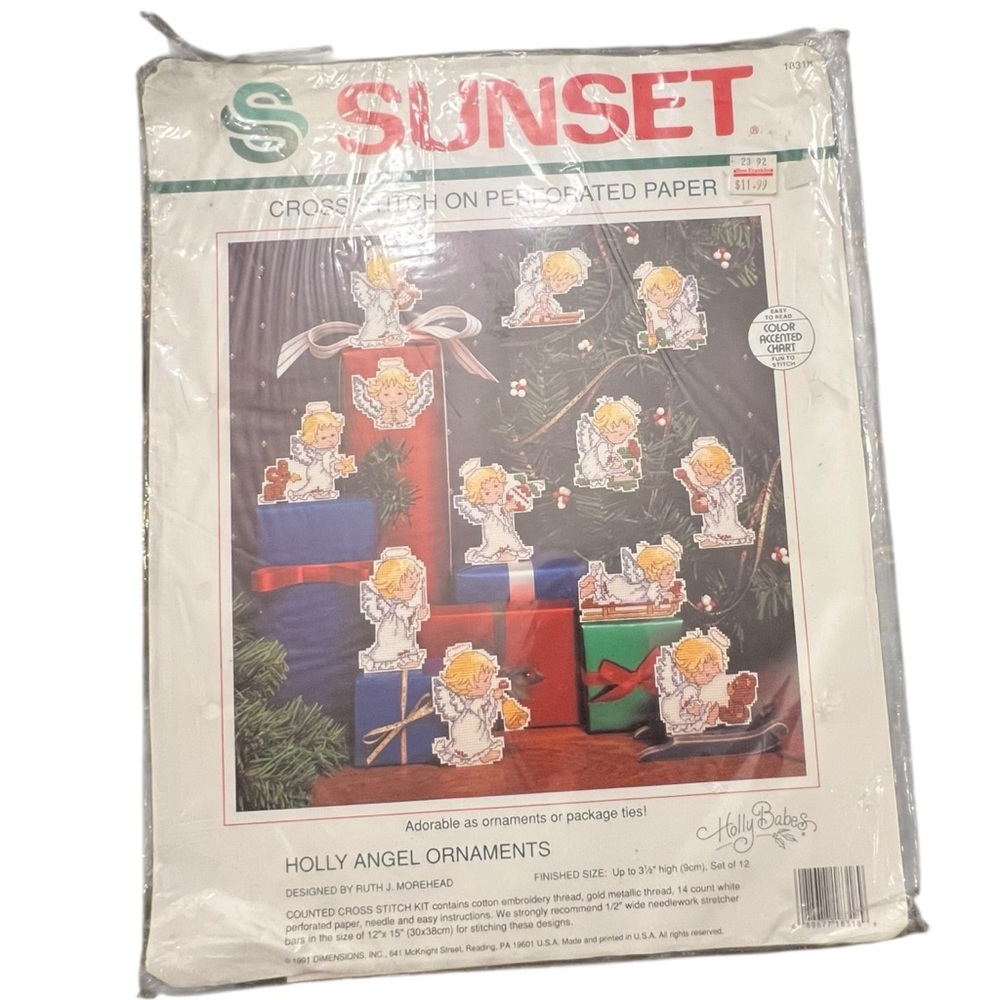 Vintage Sunset Holly Angel Cross‎ Stitch Christmas Ornament 18318 Makes 12 Chart